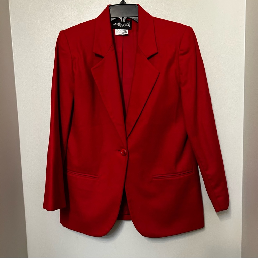 Sag Harbor Red Wool Blazer Women’s Size 6 100% Wool‎ Single Button Lined Holiday